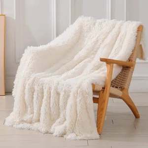 Extra Soft Faux Fur 2PLY Shaggy Throw Blanket with Silky Fleece Warm Plush Travel Blanket