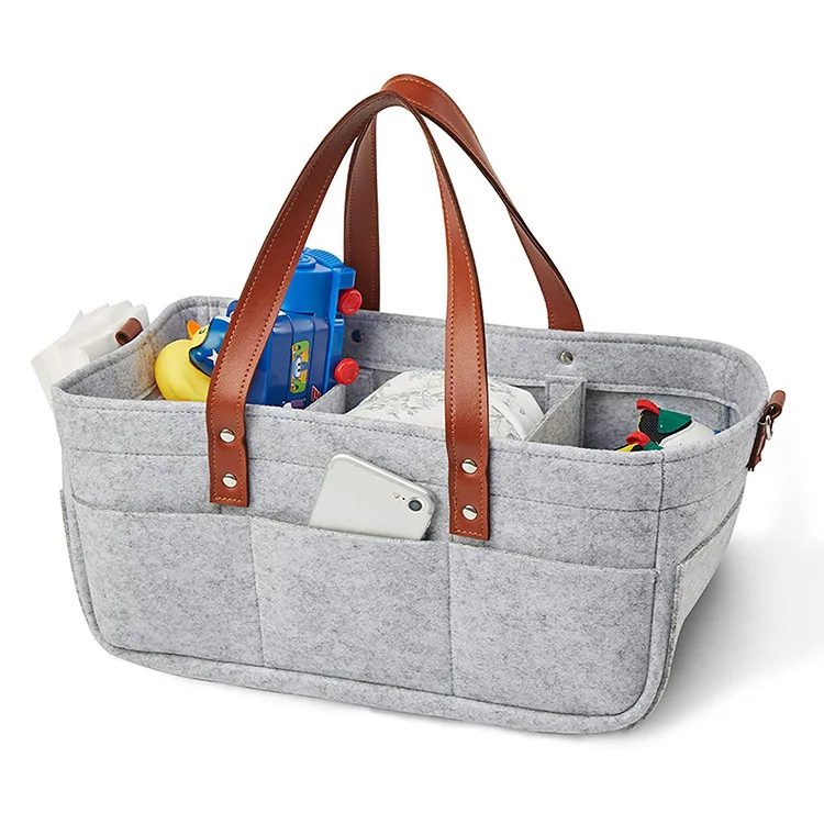 Изготовленный На Заказ войлочный детский подгузник Caddy органайзер для детской коляски сумка хранения корзина с кожаным ремешком через плечо и
