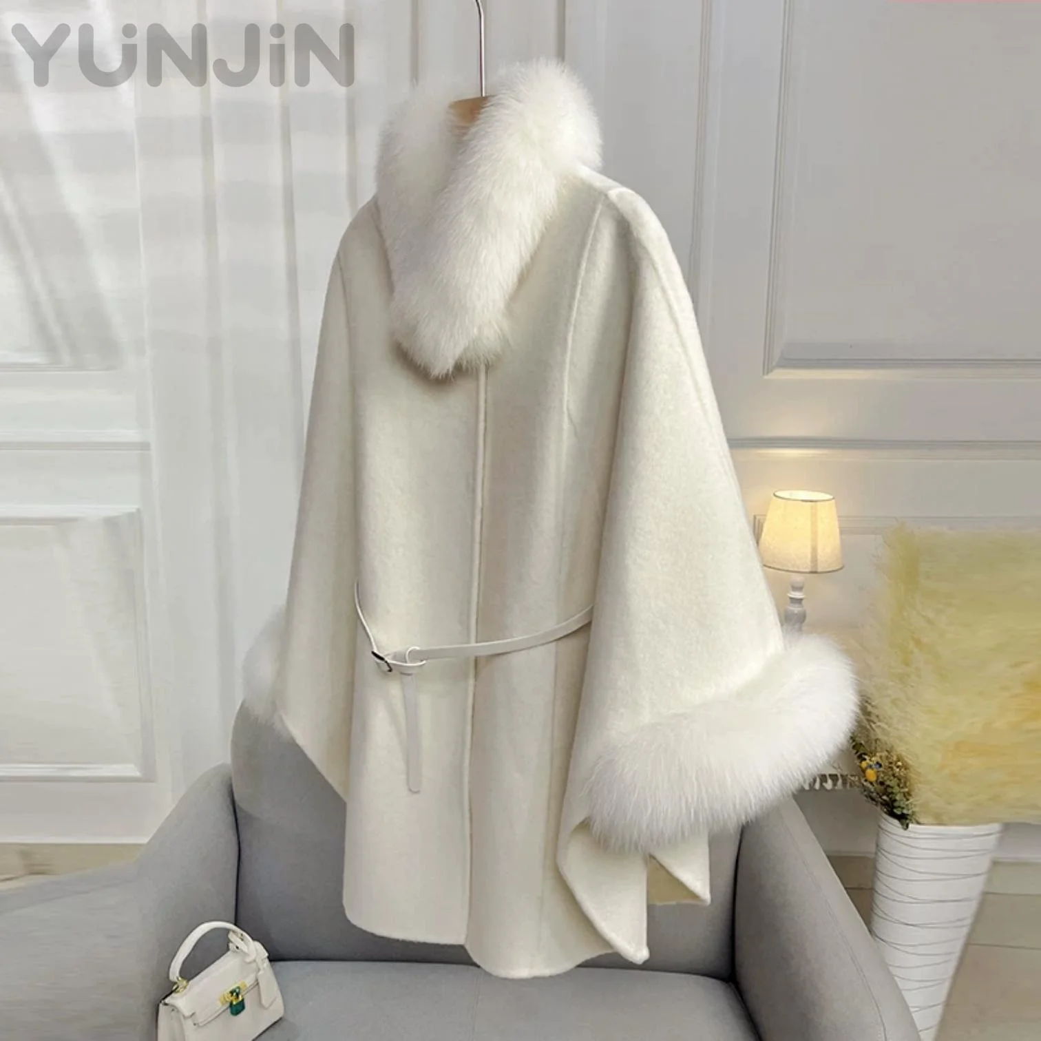 Elegant Women's Real fox Fur Trim Double Faced