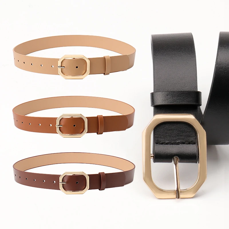 Новый Классический женский ремень из искусственной кожи с простой атмосферой декоративная квадратная пряжка универсал