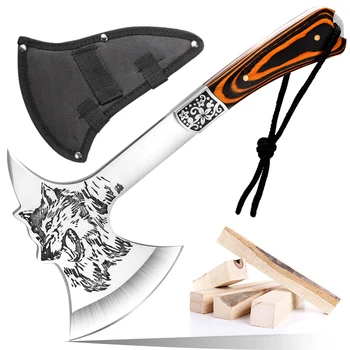 Stainless Steel Axe Head Hatchet Wood Handle Industrial Grade Hiking Camping Outdoor Cutting Sharp Survival Axes