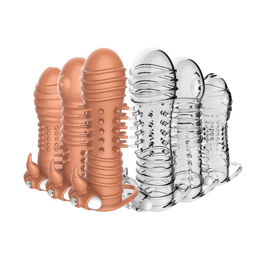 Wholesale vibrating sex toy long penis extension sleeve reusable condom cock sleeves male extender vibrating sleeve dildo From m.alibaba photo image