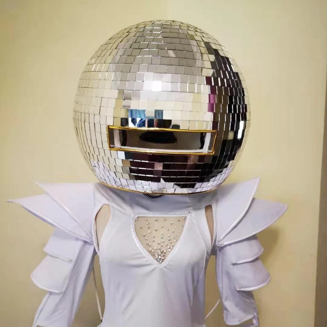 LED Disco Ball Helmet Lighted Disco Ball Mirror Ball Head for Bar Night Club Decor