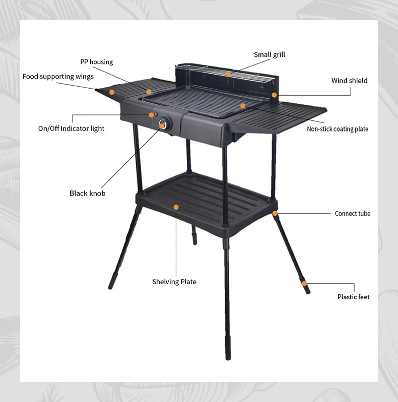 Indoor/outdoor Stand Electric Bbq Bq1703xlpswgf In 17002000watt For Eu Market With Ce,Emc,Lvd