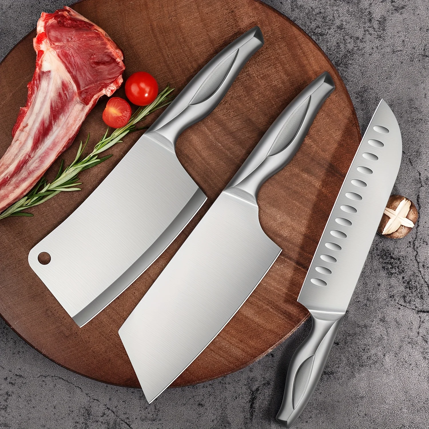 Set di 3 coltelli in acciaio inossidabile, super affilati, con lama dritta, per cucinare la carne_voghion.com