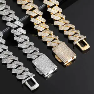 Custom Logo 20mm Gold Plated Iced Cuban Link Chain Necklace Fashion Jewelry Full Bling Diamond Zircon for Wedding Gift Alloy