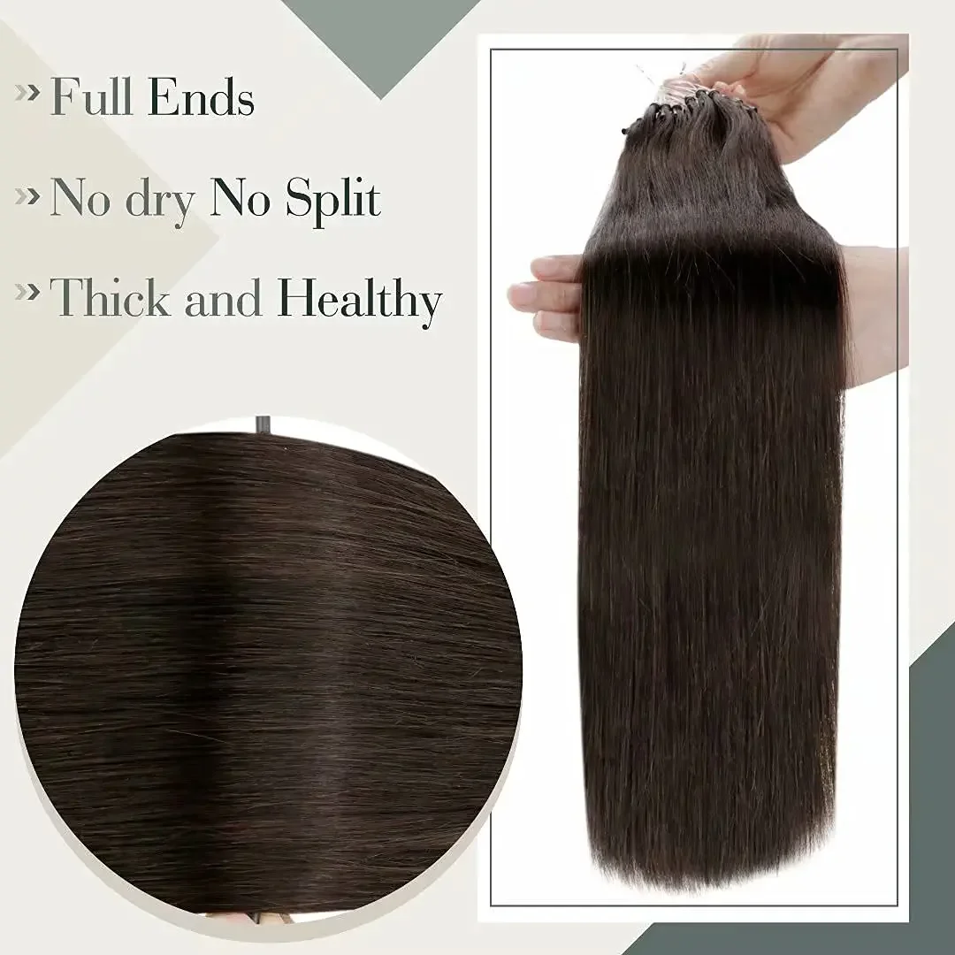 Extensions de cheveux Micro Loop 16-26 pouces 100% cheveux humains Remy raides couleur marron foncé pour femmes 50 100g_voghion.com