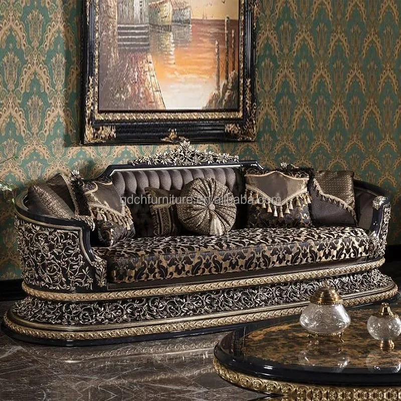 European Royal Classic Sectional Fabric Sofa Set 3 Seats French Solid