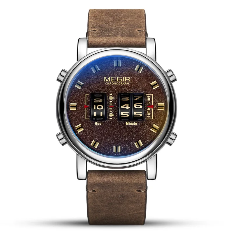 Stylish Montre Megir Man Drum Roller Watch Luxury Quarts