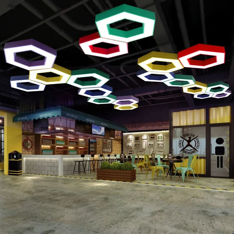Hexagonal LED Pendant Light 48W 60cm Colorful Shell Ceiling Lamp Kindergarten Classroom Children's Playground LED Pendant Light