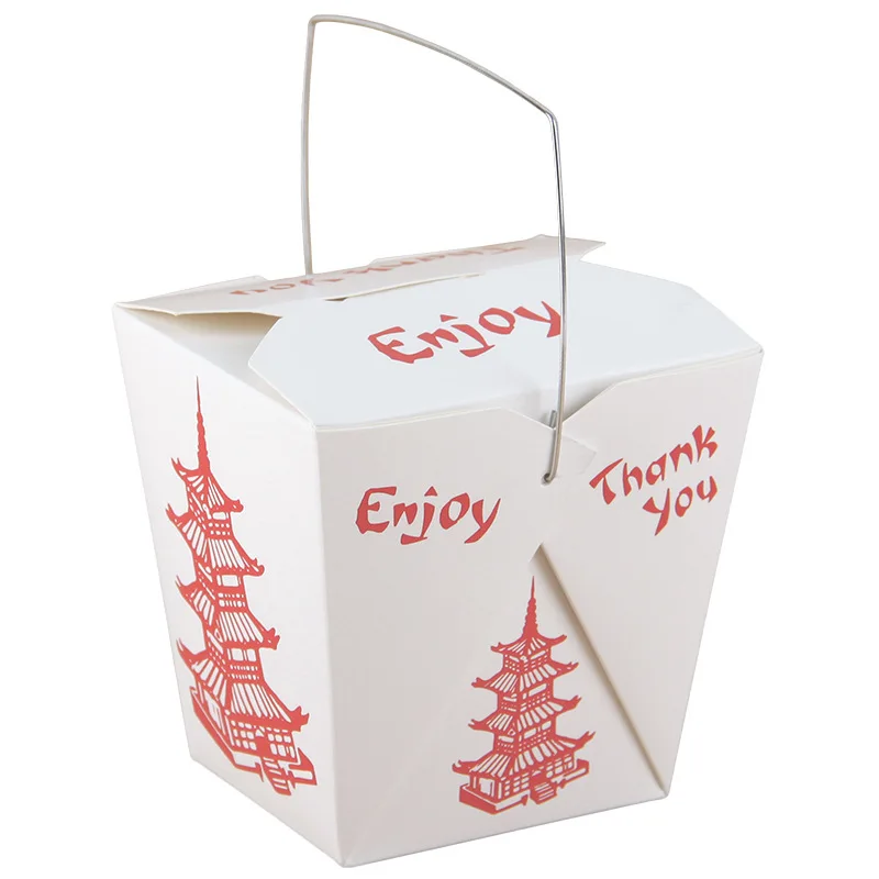 Customized Food Packaging Disposable Paper Noodle Box takeaway Sushi Fried Chicken Packaging Boxes With Handle