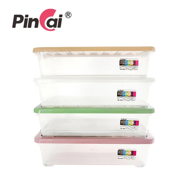 Plastic Stackable Bed Bottom Box 25L 33L 50L Clear Clothes Storage Box Toy Storage Box With Wheels