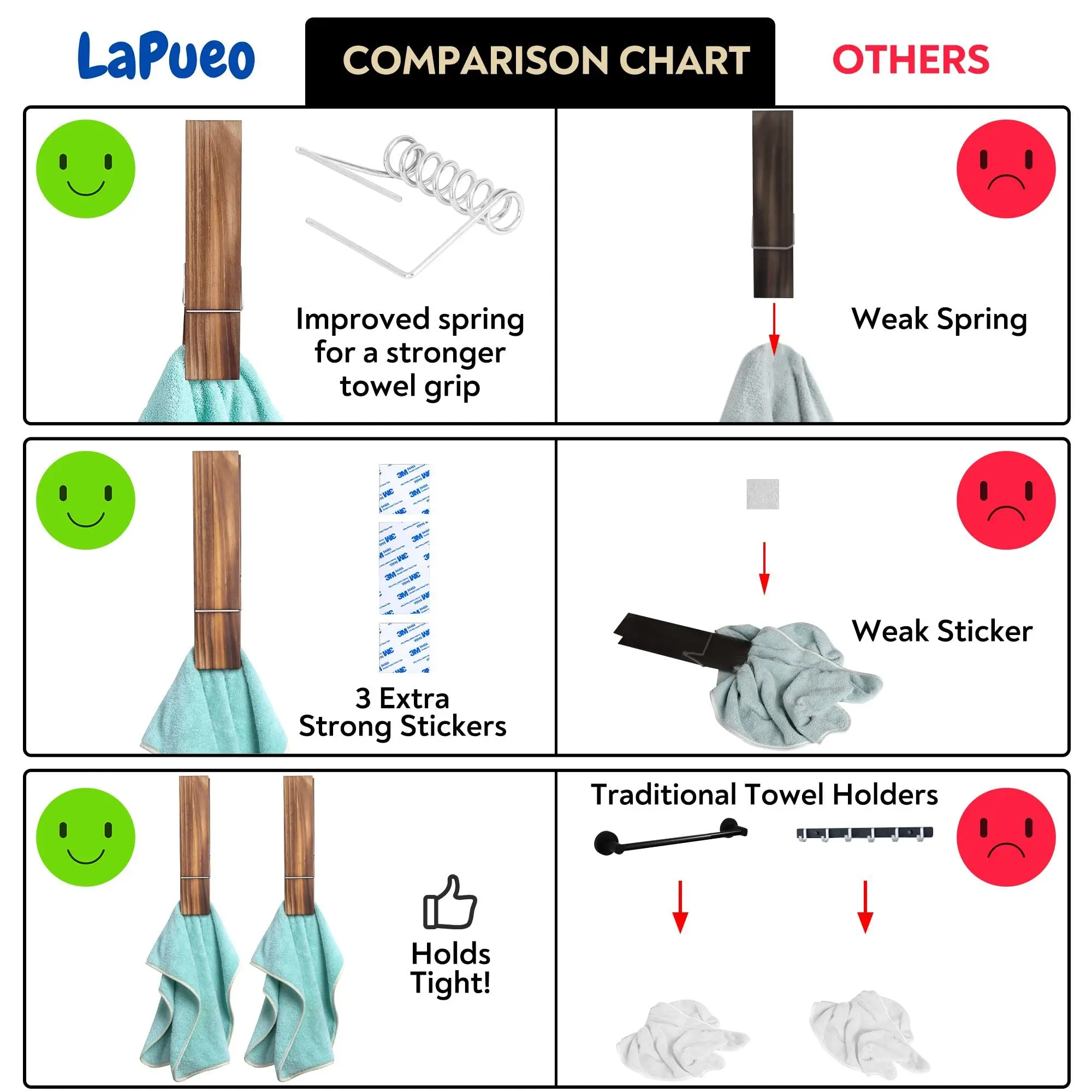 Pinces à Linge Géantes – Porte-serviettes De Salle De Bain – Grandes Pinces à Vêtements En Bois Pour économiser De L'espace Et Robustes Pour Salon, Buanderie Et Chambre à Coucher Maodom