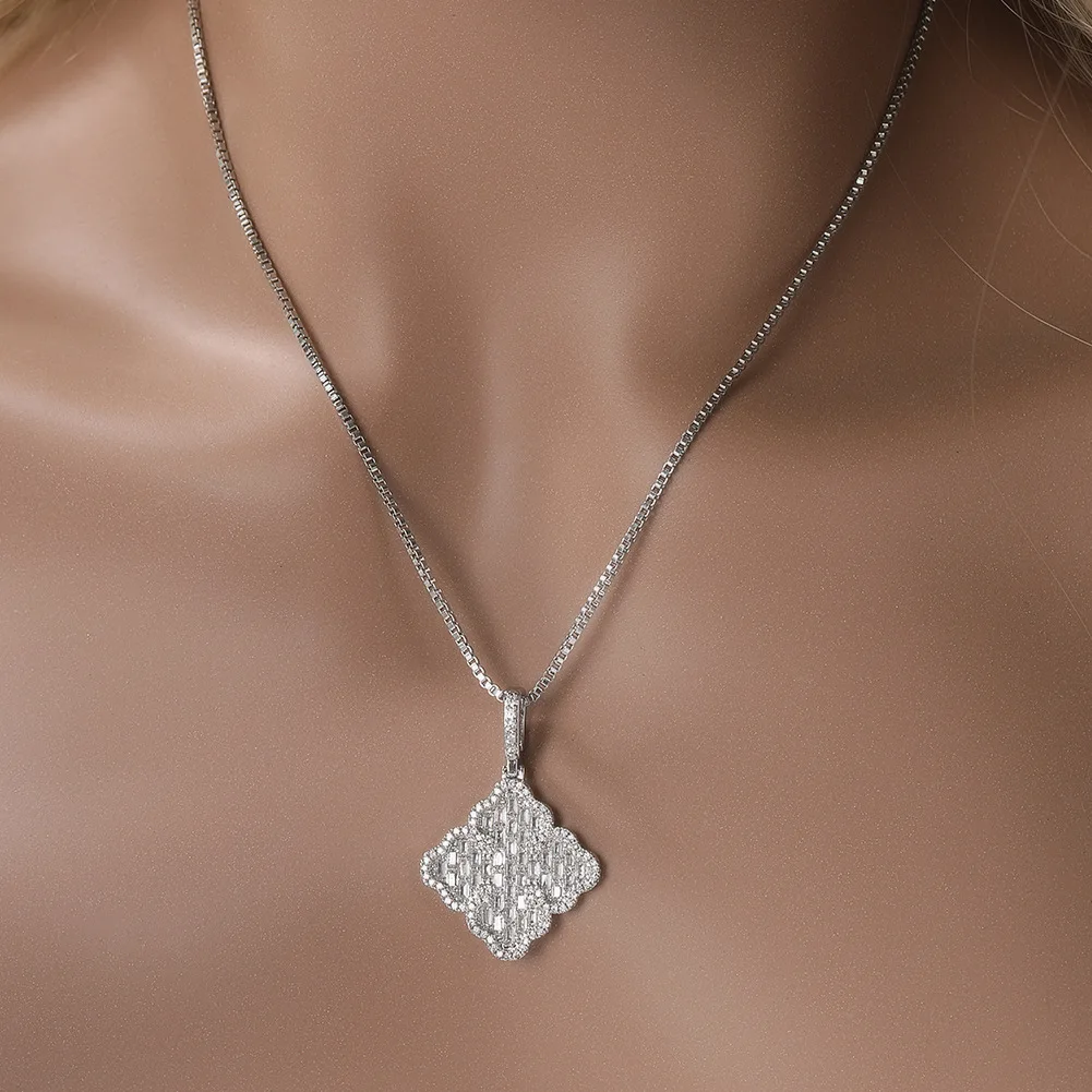 Mens Clover Pendant - Iced Out Four Leaf Clover Necklace