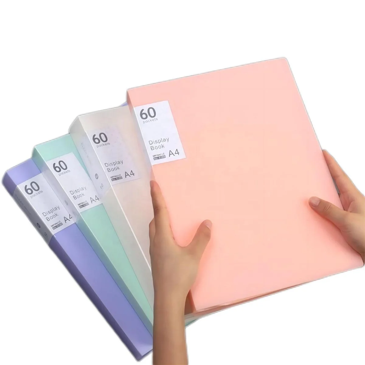 Filling Products File Documents Organizing Plastic Transparent Pocket Book with 60 Pages Candy Colors Logo Packing Customization