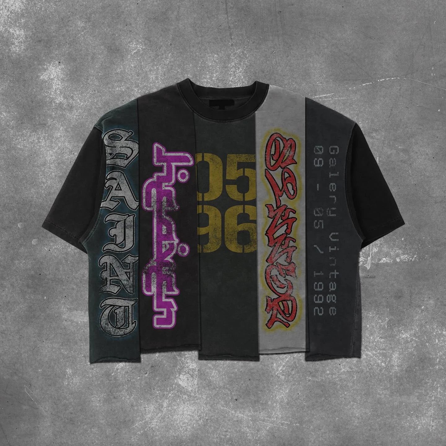 Salati Manufacturer Custom Panel Color Tee Men Block Acid Washed Sun Faded Vintage Hem Cut Sew Splicing Streetwear T Shirt Men gallery 3