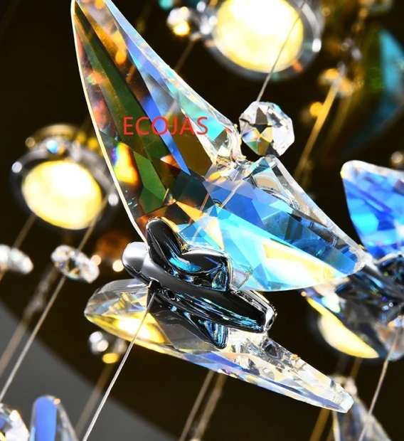 ECOJAS Modern Butterfly Chandelier Pendant Lights E26 LED Black Adjustable Height Luxury Crystal Home Decor Bedroom Sofa