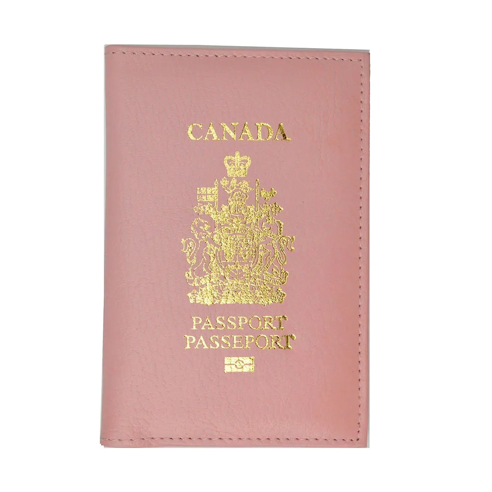 프리미엄 캐나다 여권 지갑 커버, 엠블럼 포함 천연 가죽 여권 홀더
