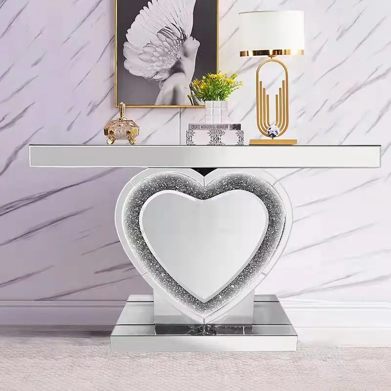Luxury Gold  Living Room Glass Furniture Table  Mirrored Console Table with LED Wall Mirror
