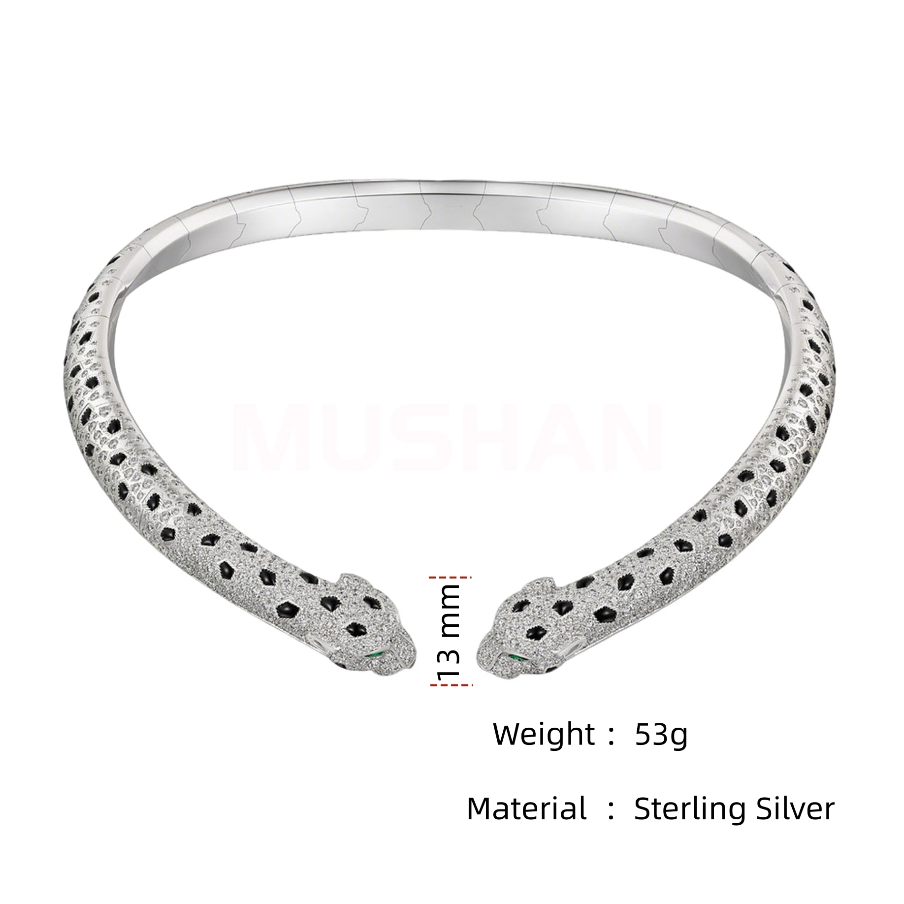 MUSHAN Fine Jewelry Factory 925 Sterling Silver Leopard Necklaces High Carbon Diamond Enamel Two-headed Leopard Opening Necklace