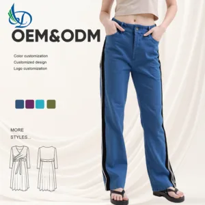 Women's Loose Casual Denim Pants with Striped Design and Water Washing Technology, Simple in Summer
