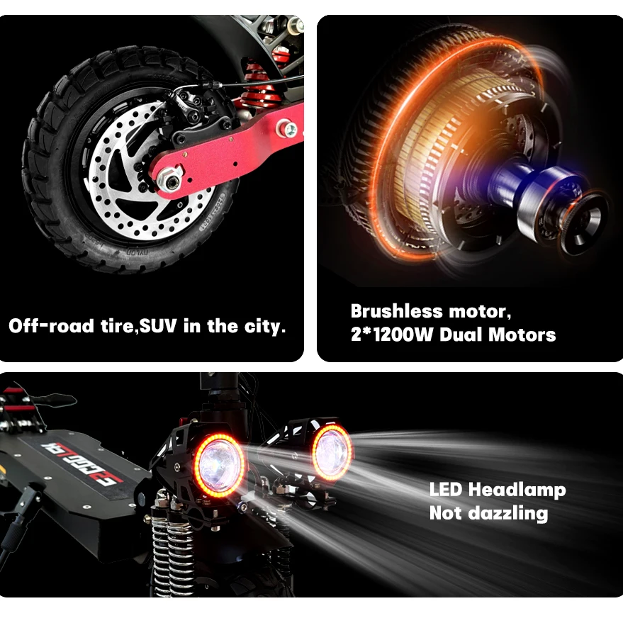 High Powered Off-road Two Wheel Dual Hub Escooter E Scooter Electric Folded Scooters 48v 2000w
