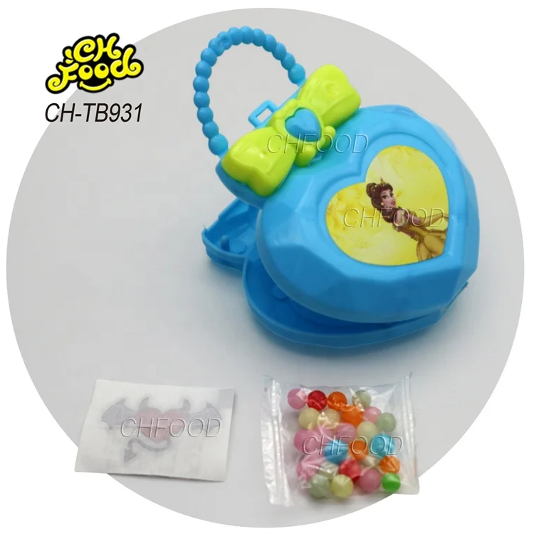 Wholesale OEM Plastic Cute Fashion Love Shape Handbag Lucky Bag Toy With Mini Tablet Candy Ball and Tattoo for Girl