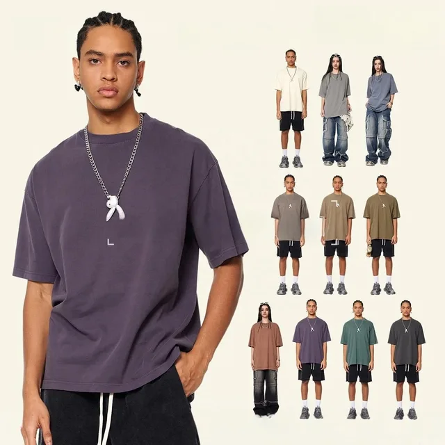 High Quality Acid Washed Oversized Printed T-Shirt for Men Wholesale Summer Vintage Style Hip Hop Pattern Drop Shoulder Design