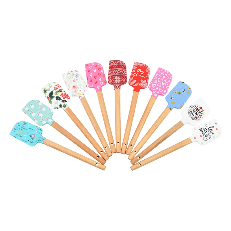 Прямая продажа шпатель пищевого класса с рисунком термостойкий кухонный кондитерский силиконовый для