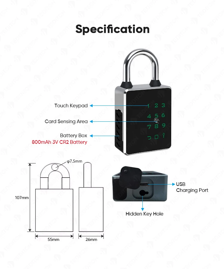 Tediton Security Combination Nfc Padlock Ttlock/tuya App Padlocks And