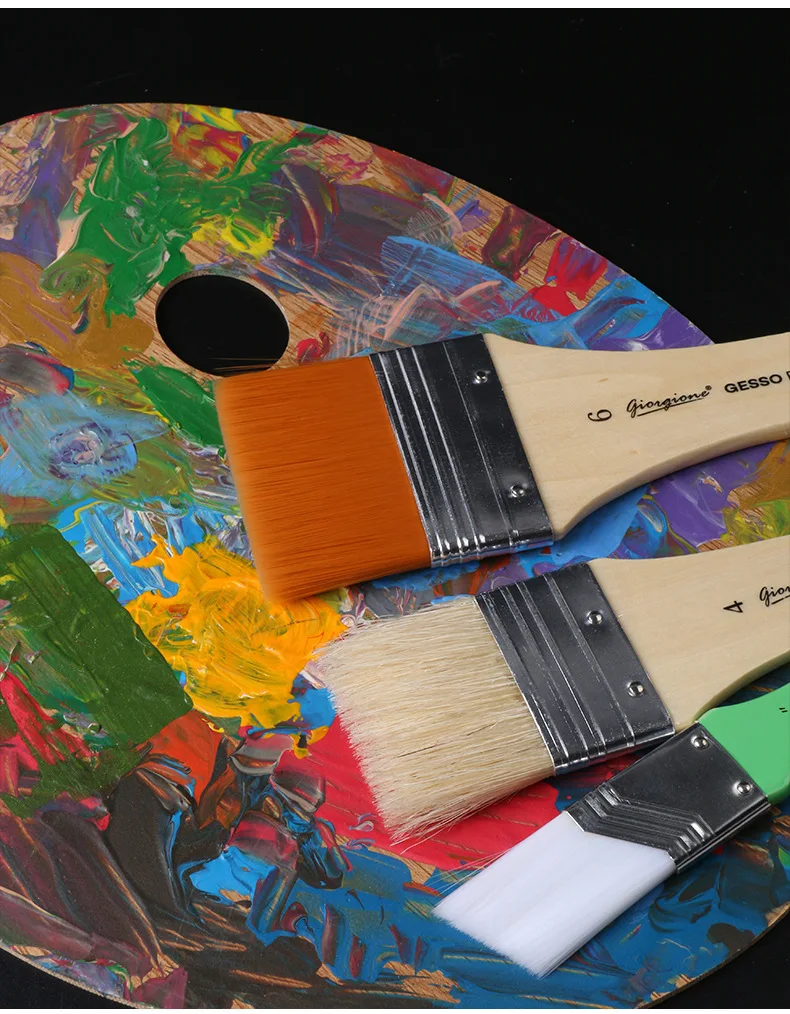 Artist Board Brush Set Bristle Paint Row Brush Wood Handle Flat Nylon