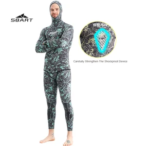 SBART 1.5mm/3mm Men's Two-Piece Camouflage Wetsuit Hooded Freediving Spearfishing Neoprene Diving Suit Set