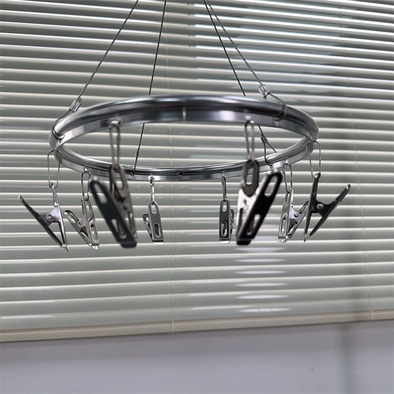 SOLELY Factory's Hot Sale Small Size Metal Round Hanging Drying Rack with 8 Clips Wardrobe Balcony Bathroom Living room