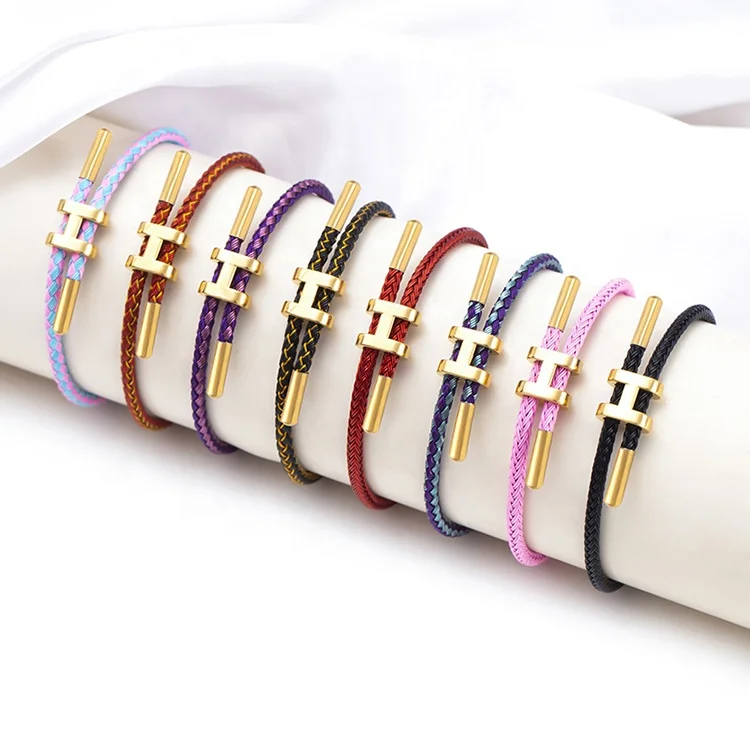  Adjustable H Rope Bracelet, Gold-plated Buckle Design