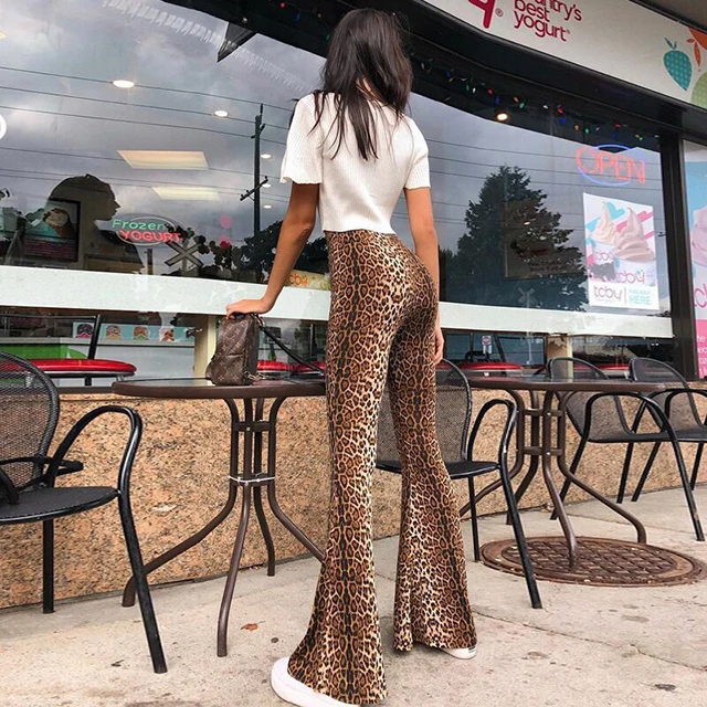Ladies,Leopard Pattern High Waist Pants 