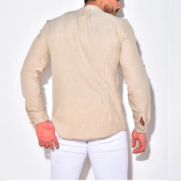 Engros sommer herre bomulds linned skjorter Stilfulde herre langærmet skjorte Custom print bomuld linned skjorter til mænd198_voghion.com