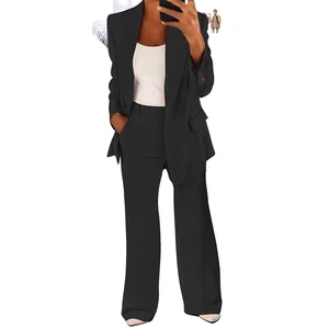 Customize Wholesale Fall Winter Casual Business Slim Fit Suit Outfit Bulk Women Notched Lapel Tailored Blazer Set Anti-Wrinkle