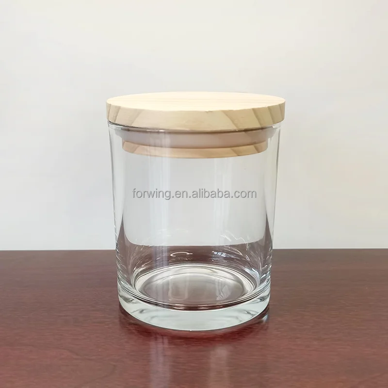 10oz 300ml Clear Glass Candle Jar With Wood Lid Empty Candle Holder