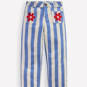 Striped Printing Harem Pants Blue Button up Pockets Kids Straight Leg Stripe Pants Girls Clothing