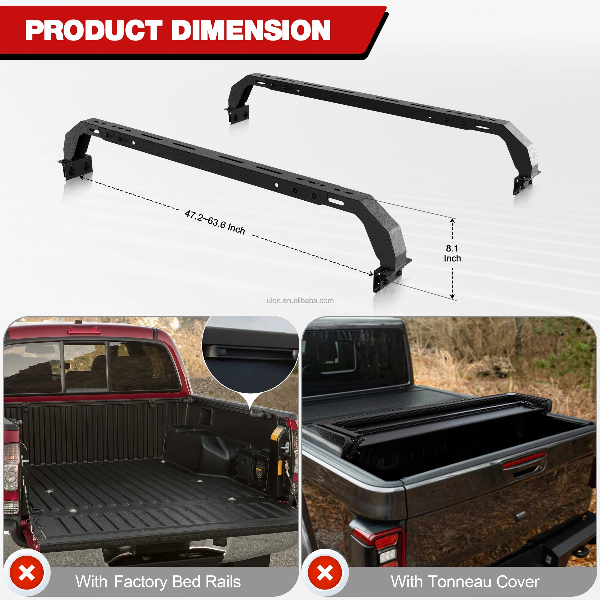 Universal Pickup Bed Cross Bar 4x4 Truck Bed Ladder Rack Fit Ford F150 ...