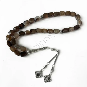 8*12mm 33 Beads Natural Agate Frosted Coffee Beads With Sliver Accessories Religious Rosaries Islamic Products Tasbih Misbaha