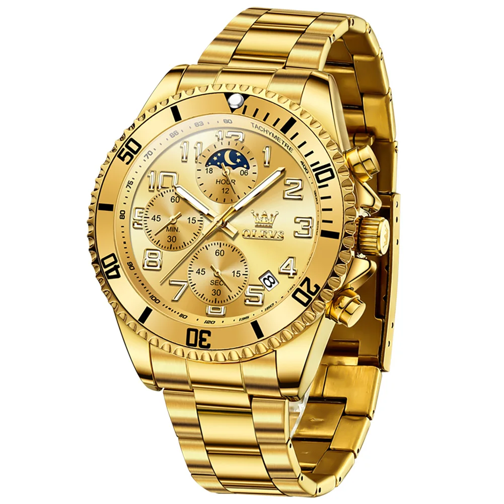 OLEVS 2926 Popular Golden Men Quartz Watch Cool Steel Strap Luminous Chrono Advertising Business Watch Company