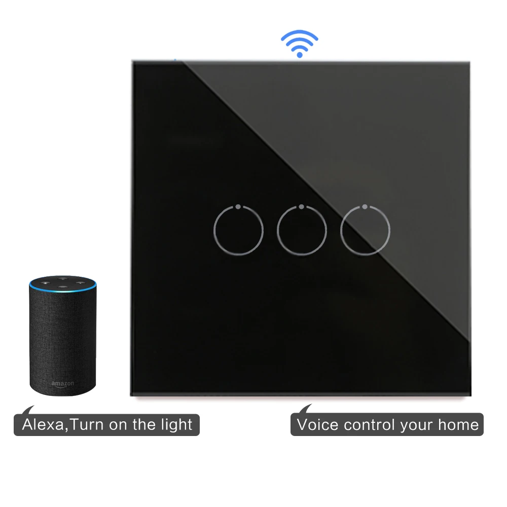 Bingoelec WIFI RF433 Remote Control Switches 3 Gang 1 Way Silicon Wall Touch Light Switch Tuya Alexa Smart Home
