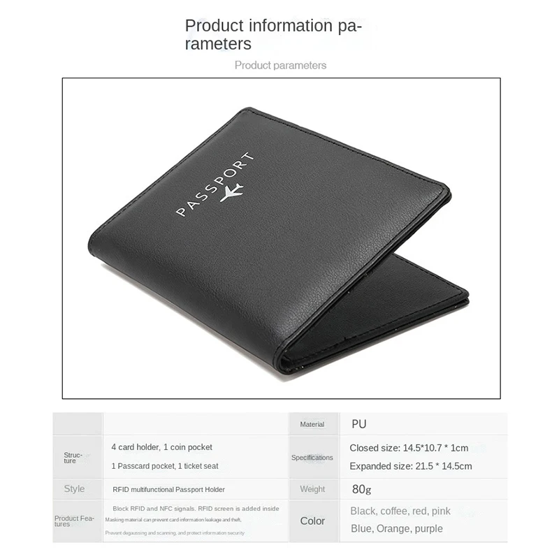 Large Capacity PU Leather RFID Blocking Travel Passport Holder Cover Wallet with Card Slot Ticket Holder for Men Women