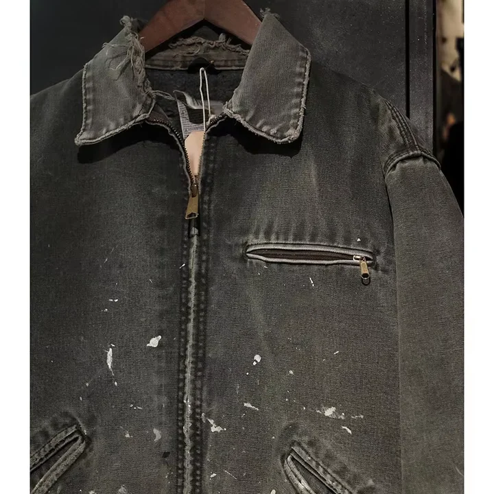 Salati Manufacturer Paint Splatter Streetwear Cotton Twill Duck Canvas Winter Workwear Trucker Detroit Work Bomber Jackets Men gallery 3