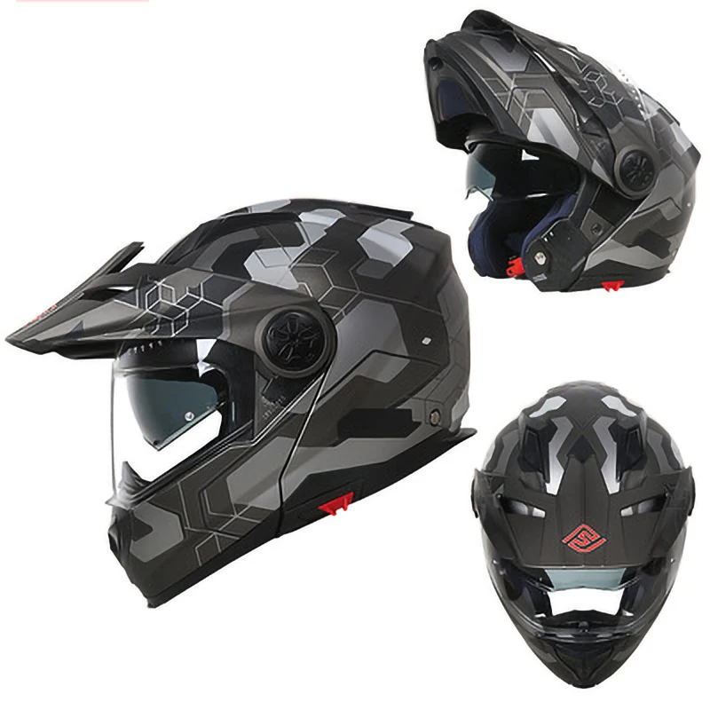 FASEED Casco de Motocicleta de Cara Completa Motocross Doble Lente