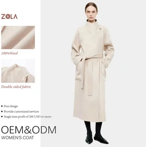 Handmade Customized 100% Woolen Casual Winter Long Double Sided Coat with Belt and Pockets Custom Service