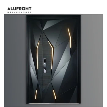 ALUFRONT Modern Design Villas Black Profile Aluminum Frame with Smart Lock Front Entry Pivoting Doors for House or Villa