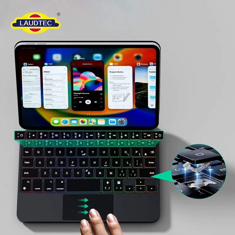 Laudtec US/German/Italian/Saudi Layout Magnetic Magic Keyboard for iPad Mini 7/6 7-Color RGB Backlit ODM OEM/Support Customized