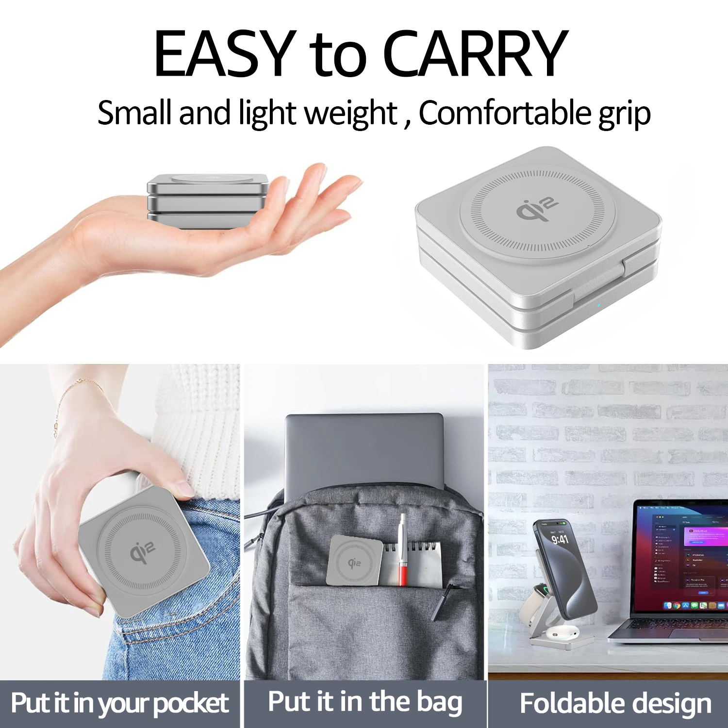 OEM 15W Qi2 Fast Wireless Charging Station 3 in 1 Foldable Charger for iPhone 16 IWatch for AirPods with 7W Output Power